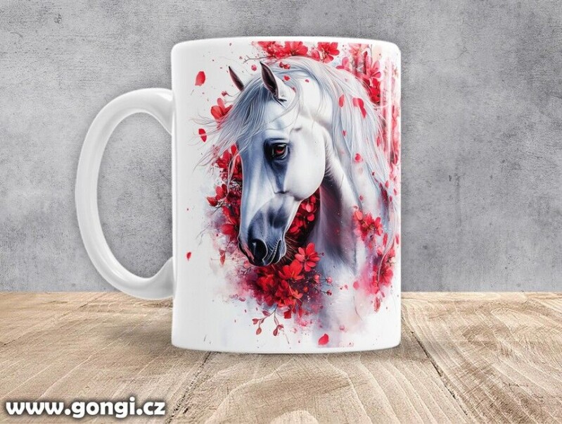 Hrnek - 0378 - Kůň červené květy